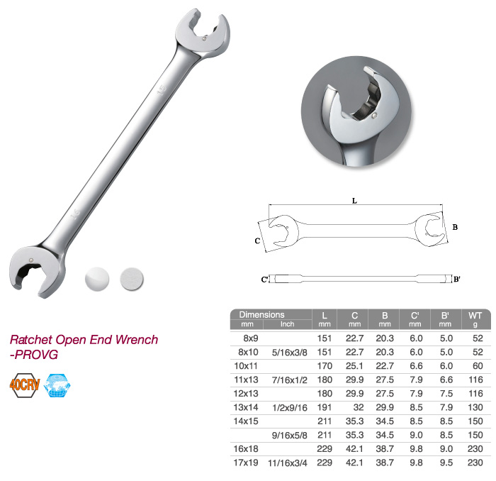 Ratchet Open End Wrench-PROVG